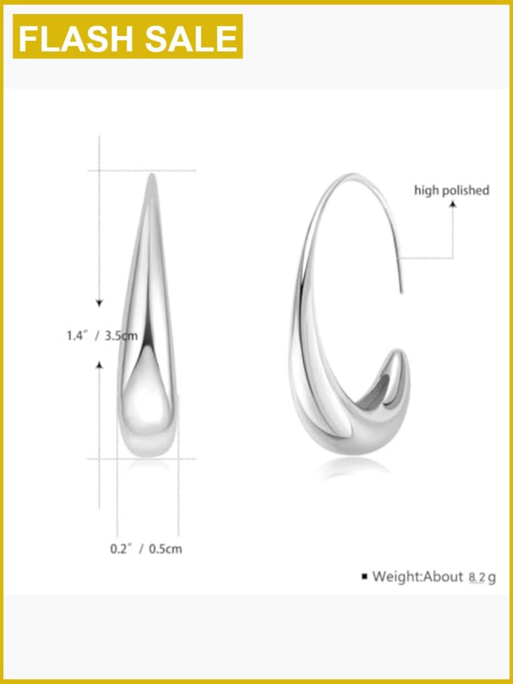 Chunky Drop Hoop Earrings Sterling Silver Plated 35mm View 4